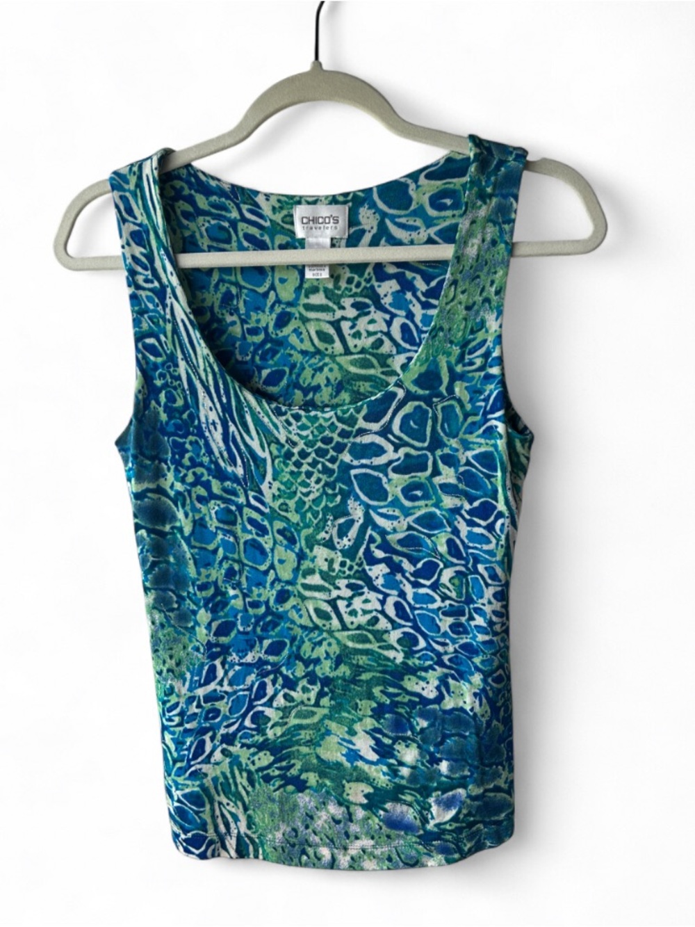 Chico's Blue & Green Abstract Scoop Neck Tank